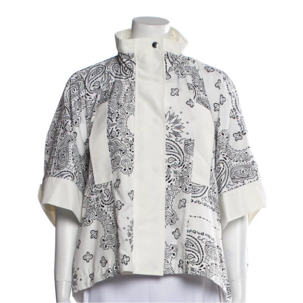 sacai White & Black Paisley Print Short-Sleeve Bomber Jacket